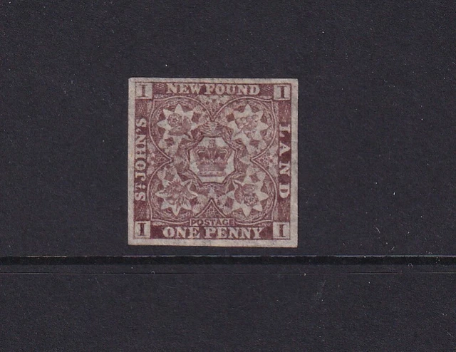 Newfoundland 1862-64 1d chocolate brown, SG16, 4 margins, HM. Cat £350