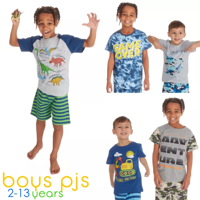 Kids Boys 2 Piece Pyjama Set Cotton Rich PJs Summer Pyjamas Jammies 2-13 Years