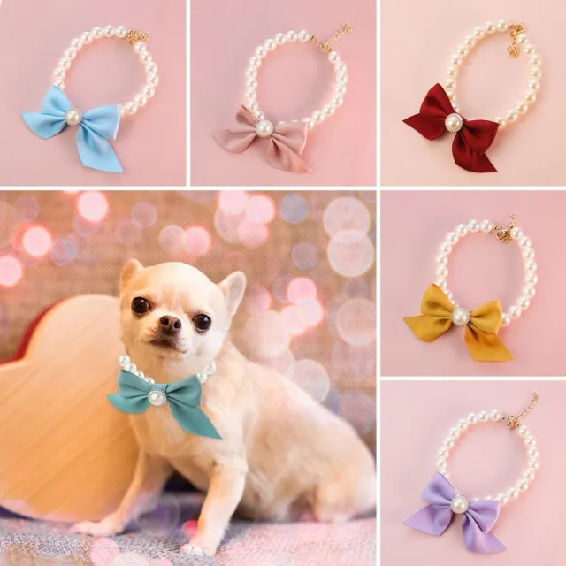 Puppy Accessories Pearl Necklace Pet Pearl Collar Cat Jewelry Bow Dog Bell