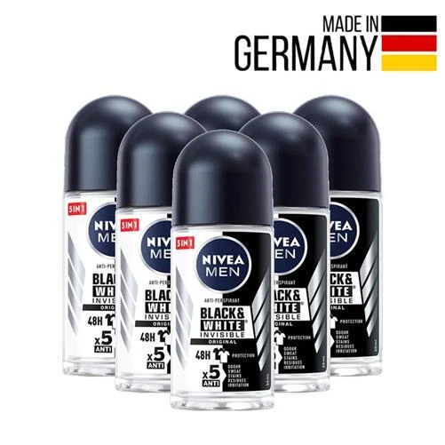 Nivea Men Invisible Bw Déodorant Roll-On Anti-tache Noir Blanc Max Protect X 6
