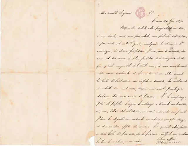 Autografo: Lettera Manoscritta Di Francesco Domenico Guerrazzi - 1870
