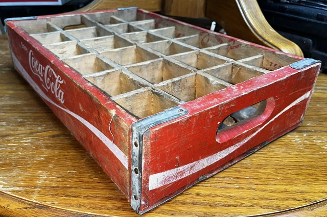 VTG 1970's  COCA COLA Wooden Soda Pop Crate Carrier Wood Box Case for 24 bottles
