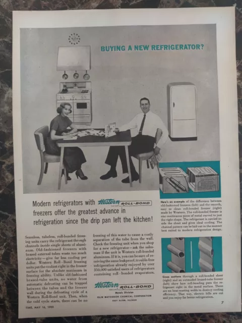 Western Roll-Bond Metals Division Refrigerator Freezer 1955 Vintage Print Ad