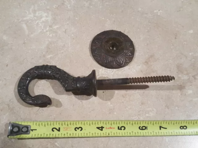 Victorian EASTLAKE Embossed Cast Iron Hook & Ceiling Plate "Great Patina"
