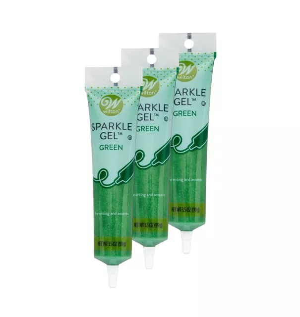 3 Count 3.5 oz Wilton Sparkle Gel - Green For Sweet Treat Decoration