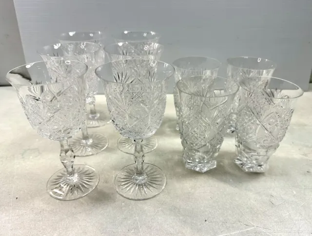 Lot Of 10 American Brilliant Period Cut Glass Drinkware - Wine Water Unbranded
