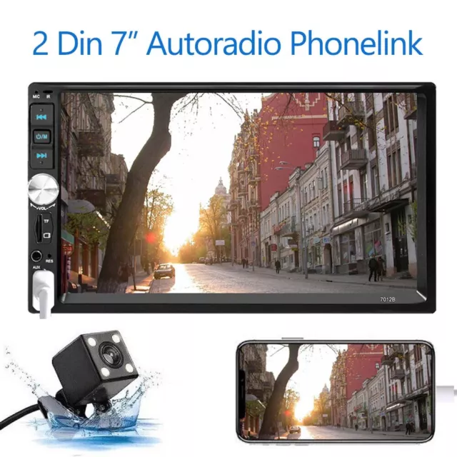 2 Din 7" Autoradio lecteur MP5 Écran tactile Bluetooth voiture Stéréo USB+Caméra