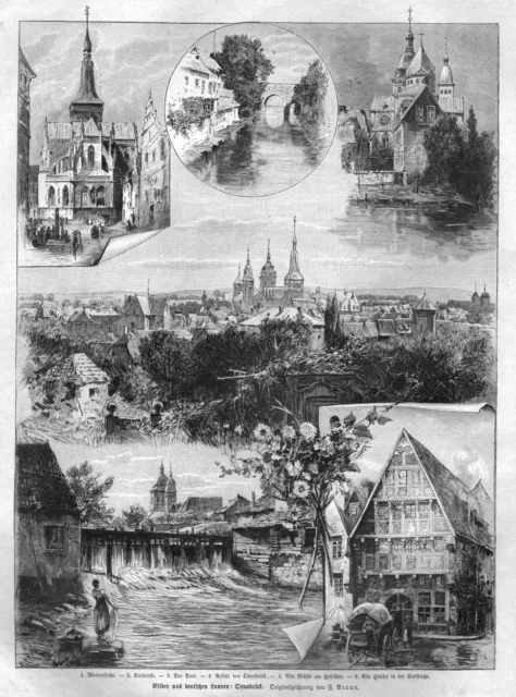 Osnabrück, Sammelblatt, Original-Holzstich von 1898