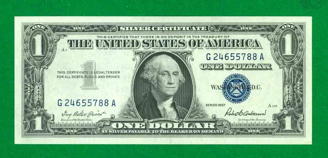 $1 1957 1 G/A Block Blue Seal Silver Certificate Cu.