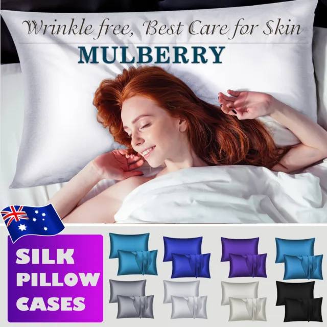 2PAck 100% Mulberry Silk Standard Pillow Case Slip Protector 25 Momme Silk AU