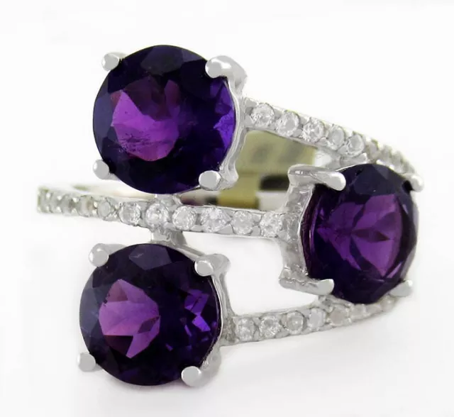 GENUINE 4.50 Cts AMETHYST & WHITE SAPPHIRE RING .925 Sterling Silver - NWT