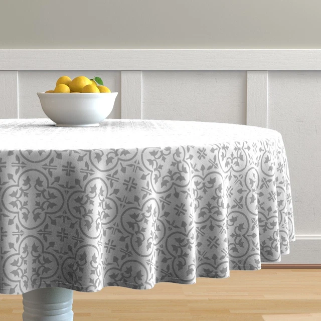 Round Tablecloth Encaustic Tile Cement Morroccan Mexican Spanish Cotton Sateen