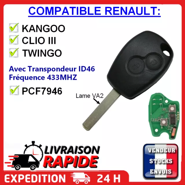Schlüsselrohling VA2 Mit Elektronisch PCF7946 Kompatibel Renault Clio 3 Twingo