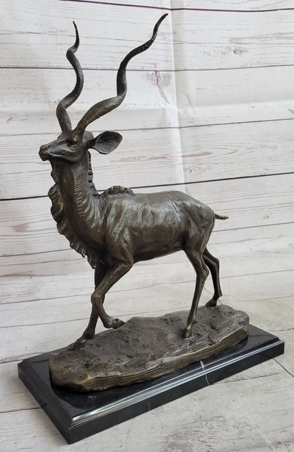 Firmato Originale Milo Animale Selvatico Africano Kudu Bronzo Scultura Statuetta