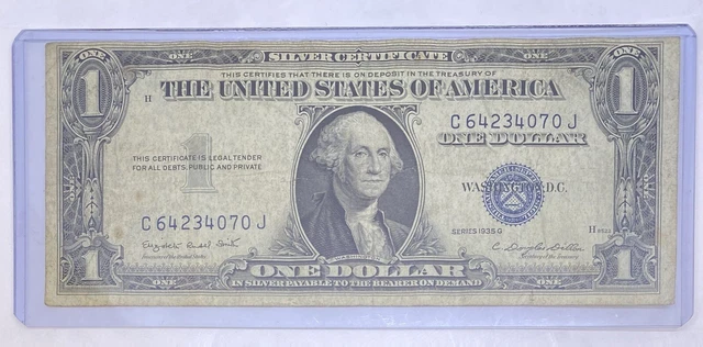 1935 G American One Dollar Silver Certificate  US $1 Bill / Banknote
