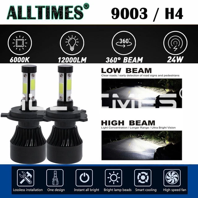 ALLTIMES H4 9003 LED Headlight Bulbs Hi Low Beam Conversion Kit 6000K White COB