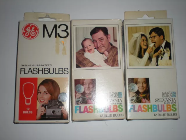 Lote de 3 cajas de colección GE M3 y M3B SYLVANIA bombillas cámara 30 bombillas 11 M3, 19 M3B