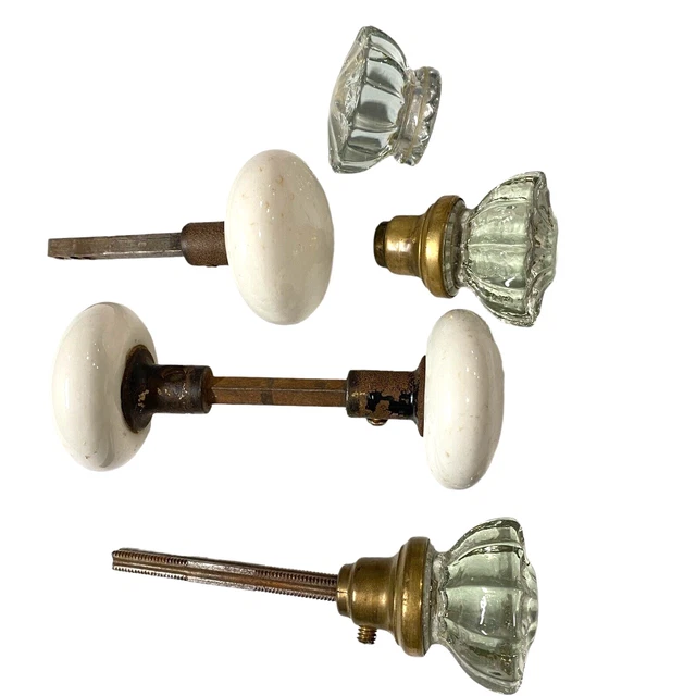 Mixed Lot 6 VTG Antique Glass / Porcelain Door Knobs Salvage Estate 12 Point