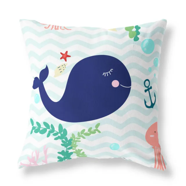 Cute Whale Kids Zip FILLED CUSHION Blue Designer