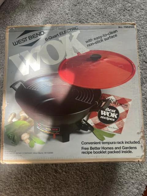 Vintage 1986 West Bend 6 Quart Electric Wok Non Stick 79525x Red Easy To Clean