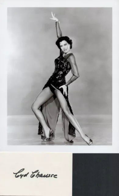 Cyd Charisse hand signed card with b/w photo 10x8" in stunning pose. AFTAL COA