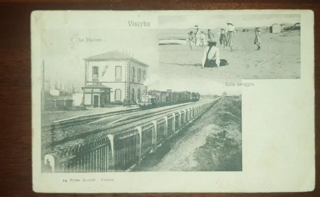 Cartolina d'epoca paesaggistica Emilia  Romagna  Rimini  Viserba  stazione spiag