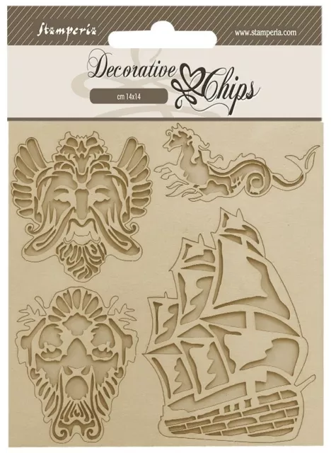 Stamperia Decorative Chips 5.5"X5.5"-Songs Of The Sea Sailing Ship SCB184
