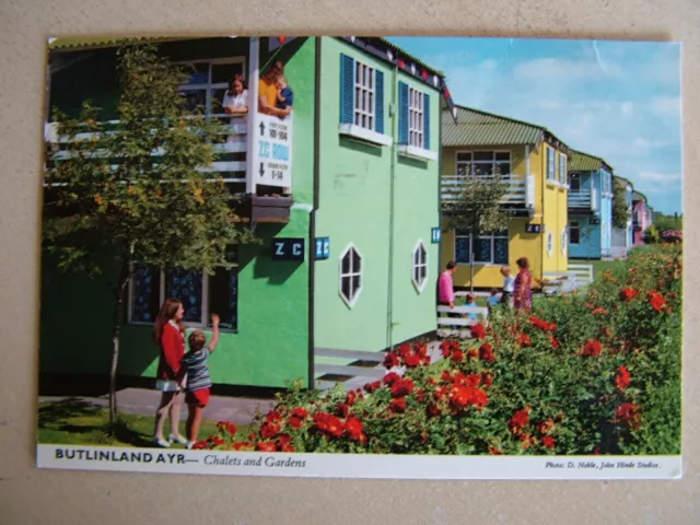 John Hinde Postcard, BUTLINLAND AYR - CHALETS AND GARDENS. Used 1977.