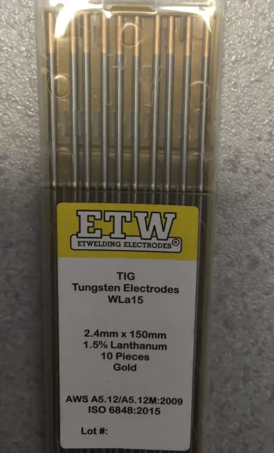 10 Électrodes Tungstène Soudure Tig Etw 2,4x150 MM Or 1,5 % Lhanthanum