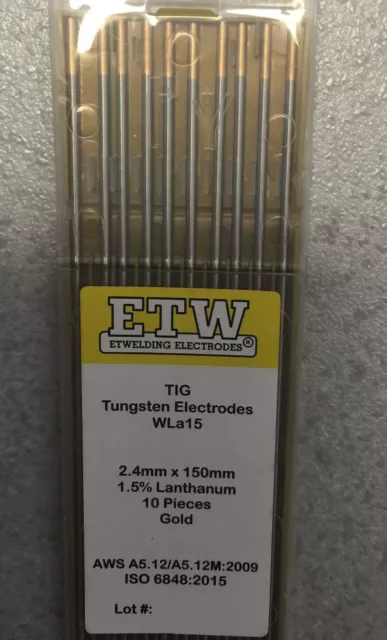 10 Electrodos TUNGSTENO Soldadura TIG ETW 2,4x150 mm DORADO 1,5% Lhanthanum