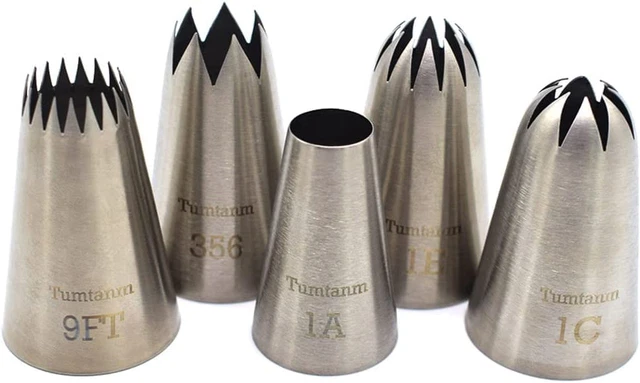 Puntas de tuberías Tumtanm herramientas de decoración de pasteles grandes, paquete de 5 boquillas de tuberías para pasteles puntas