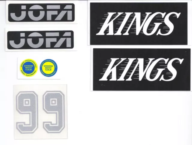 Replicated Vintage Jofa VM Helmet 225 & 235 51 Stickers Gretzky Kings Silver 99