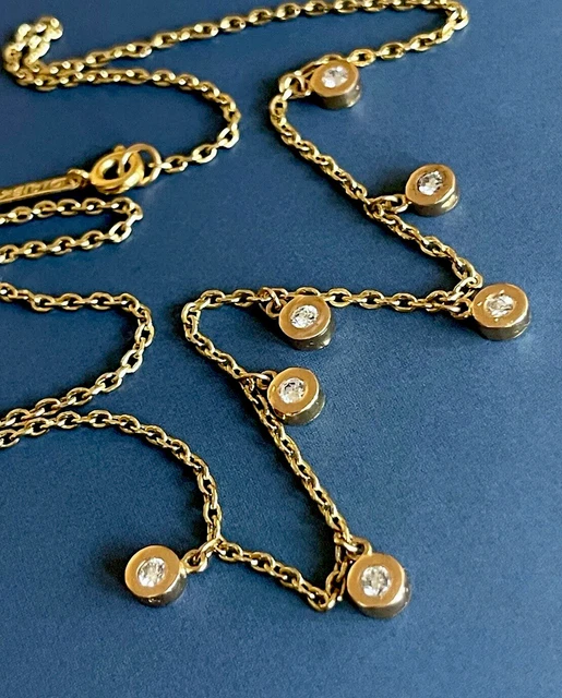 18ct Yellow Gold Diamond Necklace 0.75ct Raindrop Waterfall By  The Yard Nr 1ct