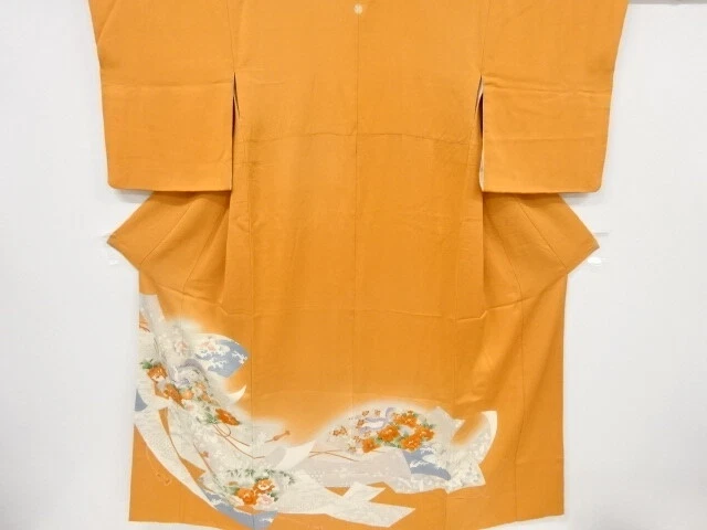 45665# Japanese Kimono / Antique Kimono / Embroidery / Floral Plants & Bird