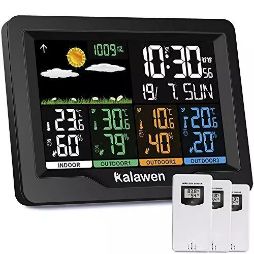 Kalawen Stazione Meteo Meterologica Digitale con 3 Sensore Esterno Wireless A...