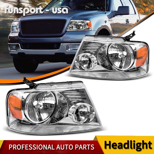 Halogen Headlight Assembly Black Housing Headlight With Clear Corner Reflector For 2004-2008 Ford F150 &amp; Lincoln Mark LT F150 Headlights