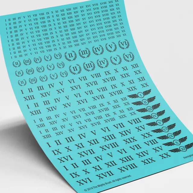 Roman Numerals Waterslide Transfers Decals