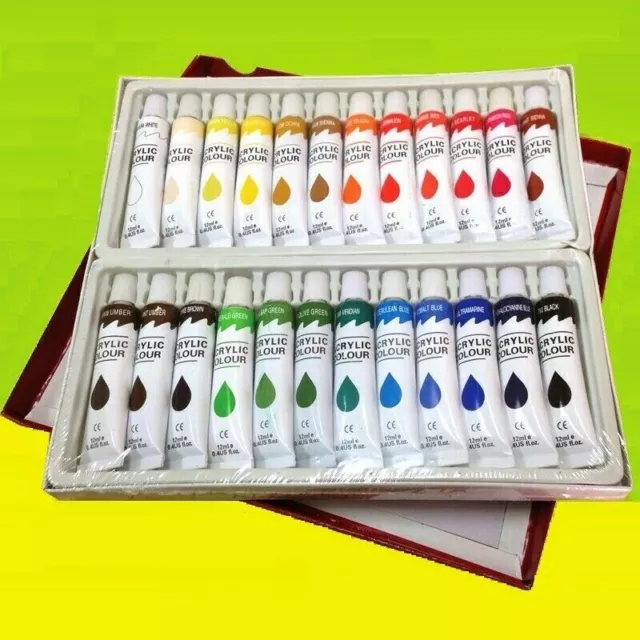 24 PC ACRYLIC Paint Set Professional Artist Color Painting 12ml Tubes brand new