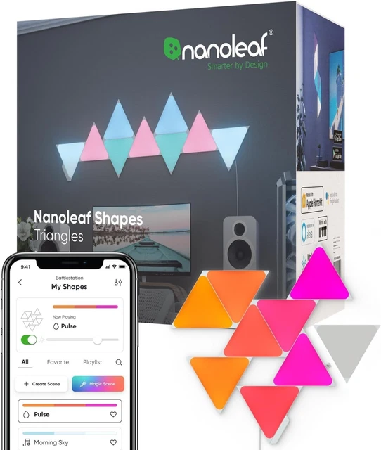 NANOLEAF SHAPES TRIANGLES Starter Kit 9 Panels Smart RGBW LED Lights ...