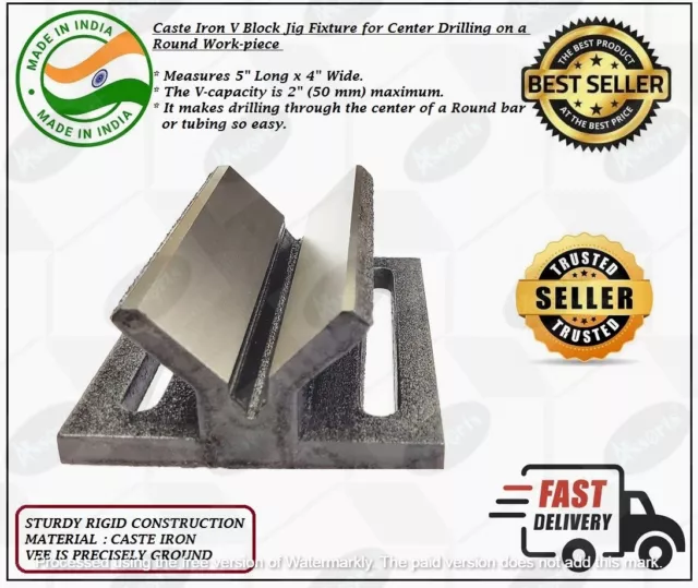 Caste Iron V Block Jig Fixture for Drilling Center on a Round Workpiece 2" Inch