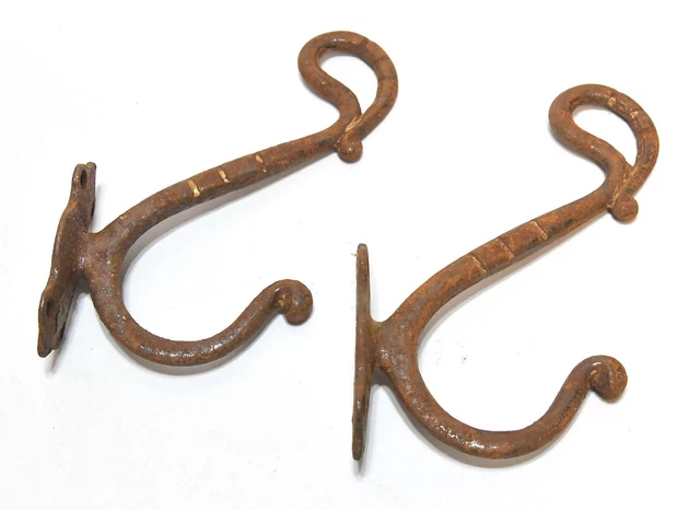 2 Large Vintage Metal Wall Coat Or Hat Hooks
