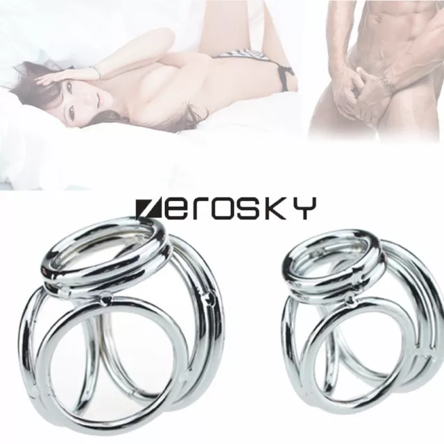 Stainless Steel Male Chastity Device 6-Rings &Ball-Cock-Enhancer-Penis-Cage Ring