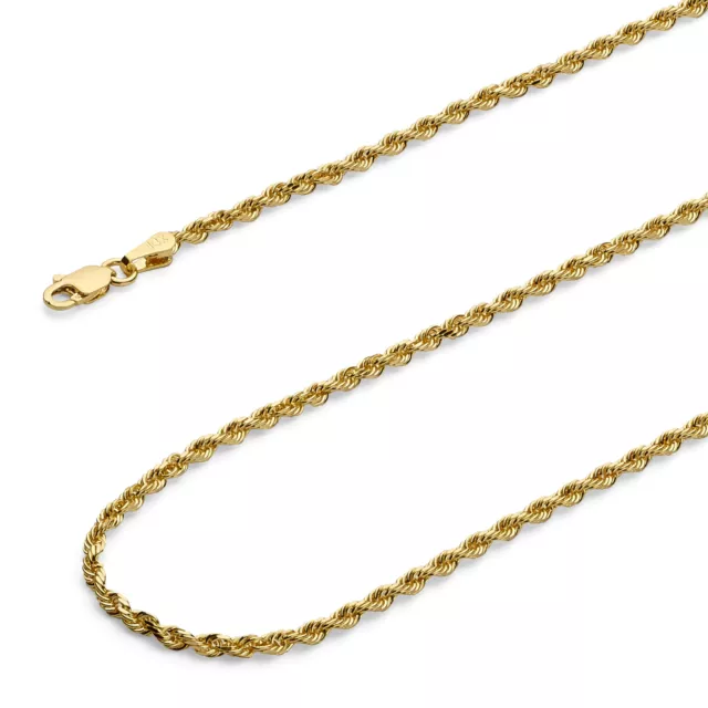 Wellingsale 14k Yellow Gold Solid 2.5mm Solid Rope Chain Necklace