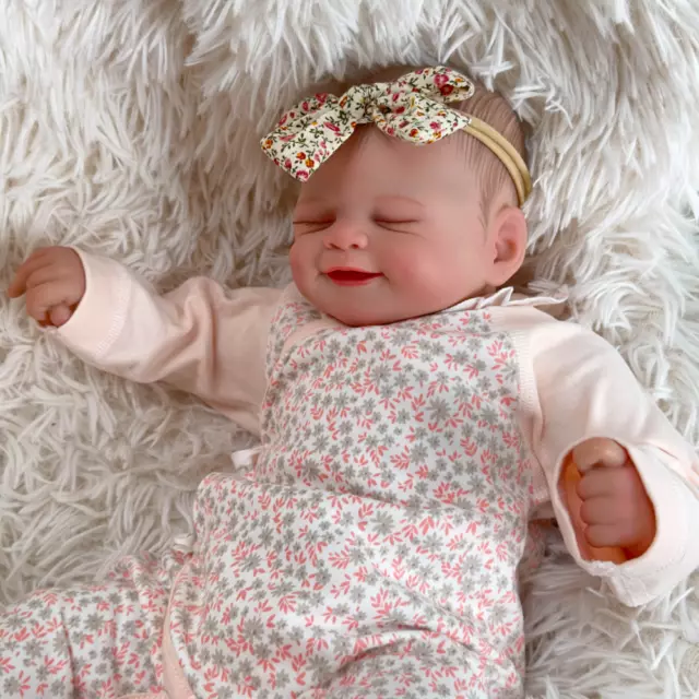 19" Lifelike Finished Reborn Baby Doll Soft Body 3D Skin Smile Sleeping Newborn