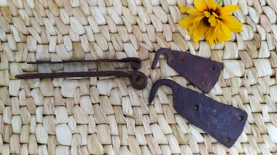 Early Antique Rare Pair Hand-forged Wrought Iron Door Hinges