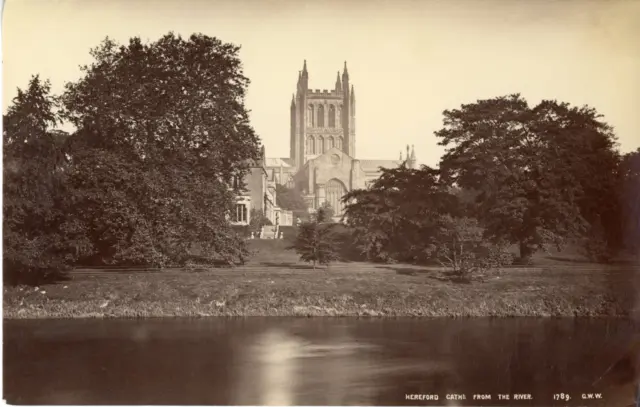 England, Hereford Cathedral from the River Vintage Albumen Print Alb Print