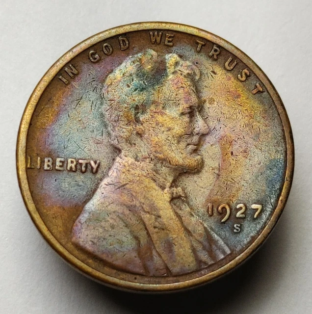 1927s wheat penny monster toned us coin Lincoln wheat cent #194