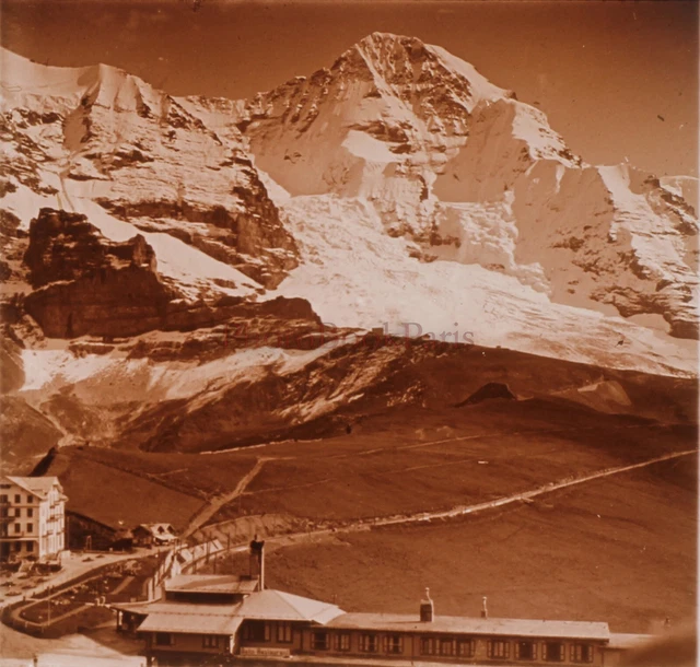 Montagne France Suisse Photo Stereo PL59L1n24 Plaque de verre Vintage c1910