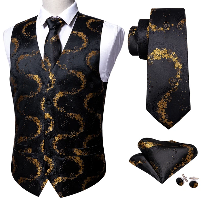 Mens Formal Wedding Waistcoat Paisley Floral Suit Vest Slim Tuxedo Silk Tie Set