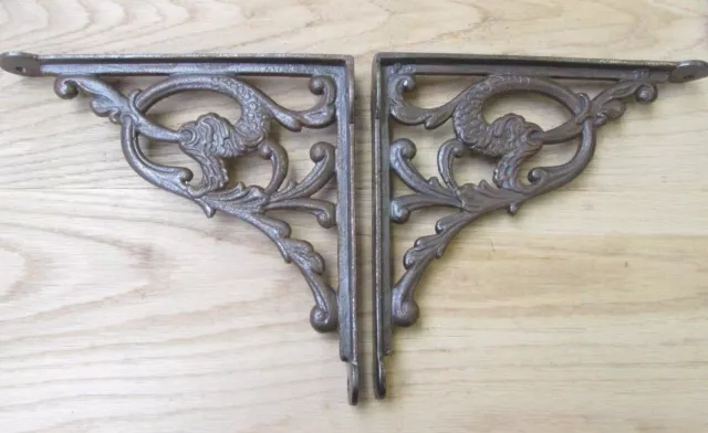 PAIR OF SERPENT ANTIQUE IRON Shelf Wall Sink Toilet Cistern Shelf Bracket